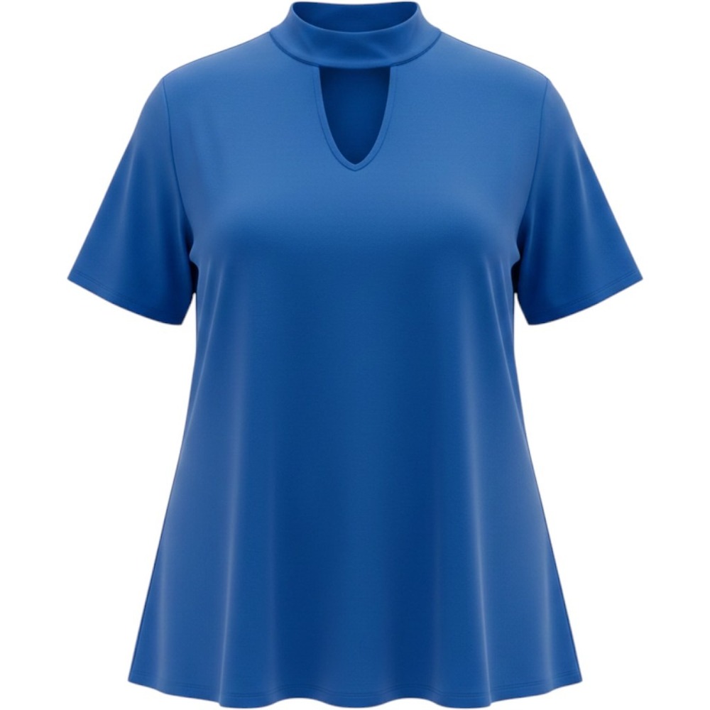 Boutique + Royal Blue Choker V-Neck Short Sleeve Blouse Top 1X‎ Plus Size